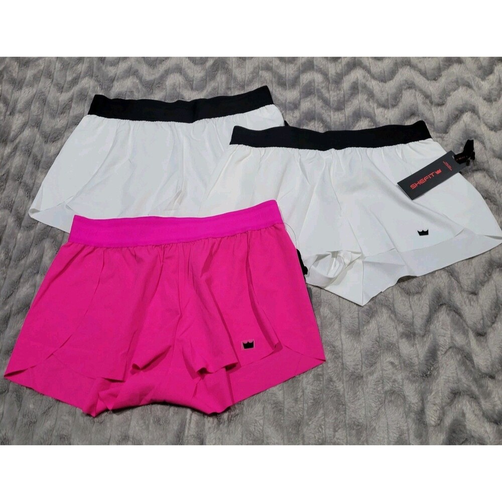 Shefit Womens L Lot Of 3 Running Athletic Shorts Luxe Pink White NWT